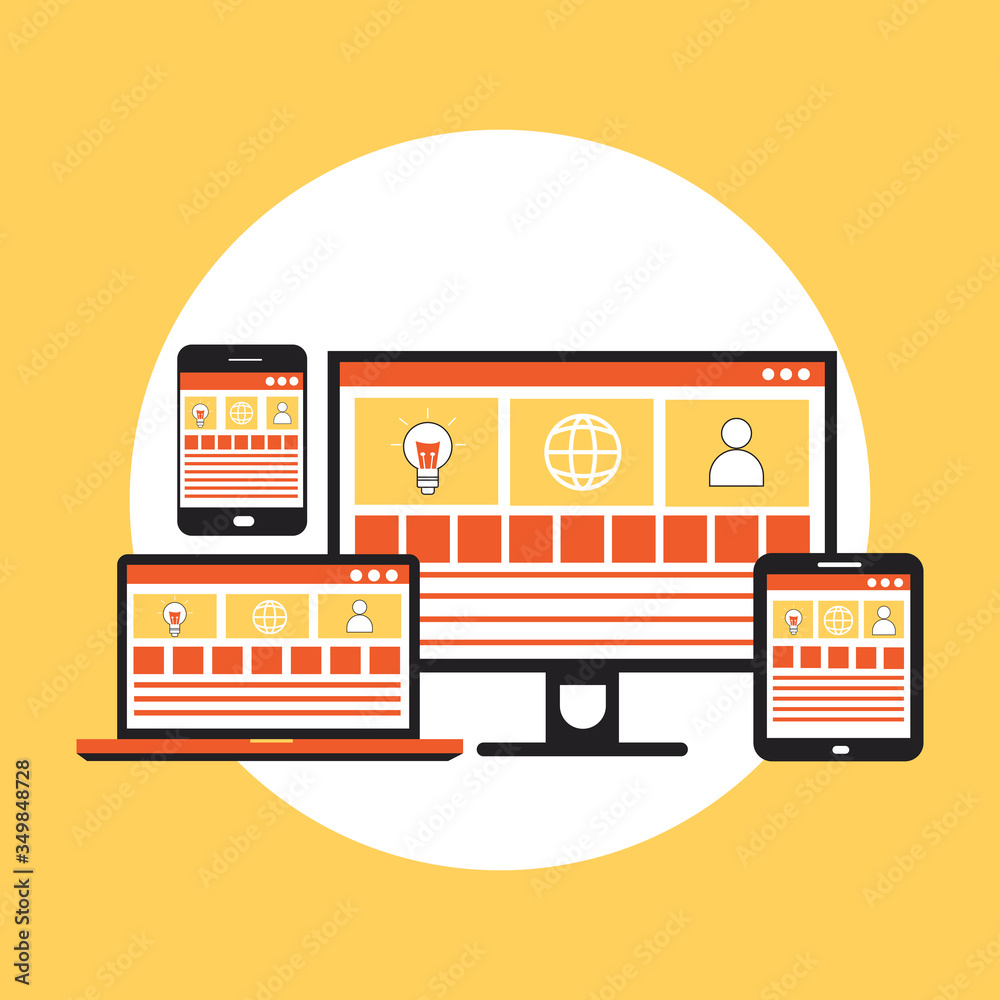 Poster responsive web design in modern flat vector style concept