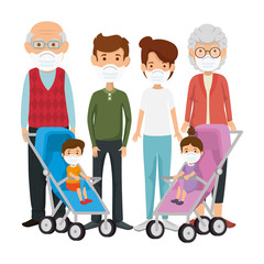 family members using face mask vector illustration design