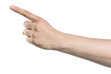 Male hand point finger, isolated with clipping path on white background