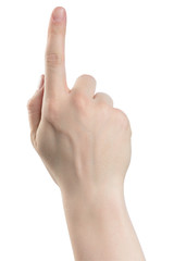 Male hand point finger, isolated with clipping path on white background