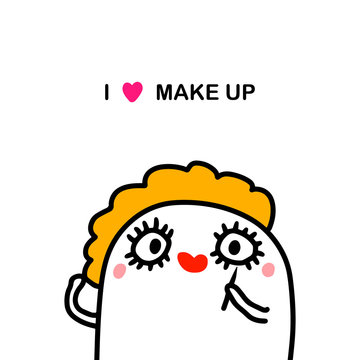 I love make up hand drawn vector illustration in cartoon doodle style woman