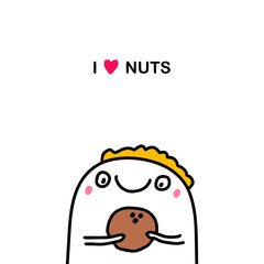 I love nuts hand drawn vector illustration in cartoon doodle style man holds big coco