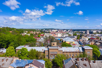 Fototapeta premium Aerial view on Beth Hulim Jewish Hospital of Jacob Rappoport in Lviv, Ukraine from drone