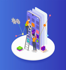 Programming Coding Development Isometric Composition