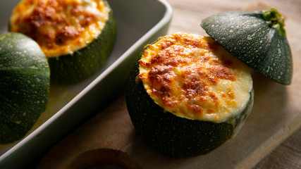 Stuffed zucchini with codfish and cheese