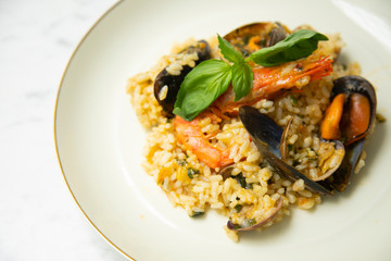 Seafood paella in a spanish restaurant