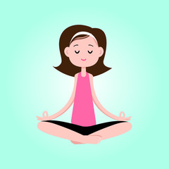 Girl meditates in lotus position.
