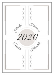 2020 year resolution minimalist planner page design. Annual plan with list for notes and tasks. Lifestyle categories bullet journal printable sheet. Personal organizer. Notebook vector template