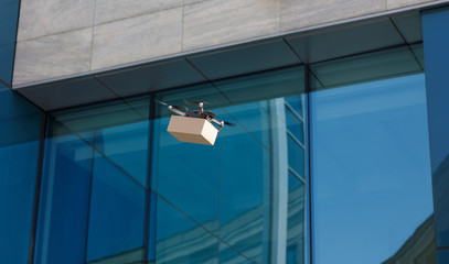 Safe and convenient drone transportation concept, panorama