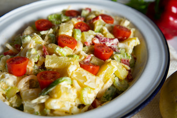 Vegan potatoes salad with vegetables