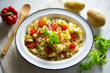 Vegan potatoes salad with vegetables