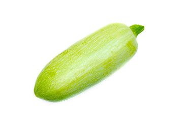 Young light green zucchini, organic natural on a white background. Squash sideways,  top
