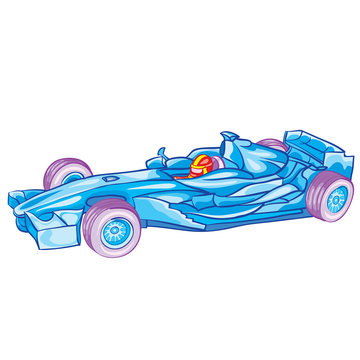 blue racing car with driver inside, toy, isolated object on white background, vector illustration,