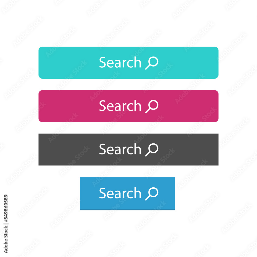 Poster search buttons vector set with magnifier icon color collection design isolated on white background i