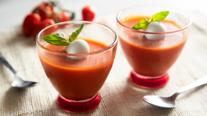 Tomato and mozzarella in a glass exquisite cusine