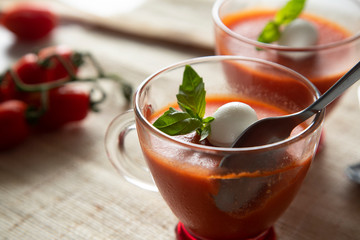 Tomato and mozzarella in a glass exquisite cusine