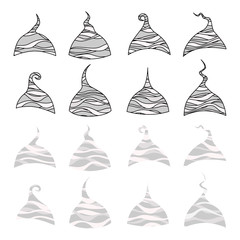 set with caps made of foil with a stroke and without a stroke. isolated