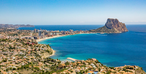 Obraz premium Beaches of Calpe and natural park of Penyal d'Ifac background, Spain