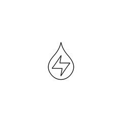Water drops with energy sign. Renewable hydro power energy symbol. Line icon illustration for ecology and environment concept.