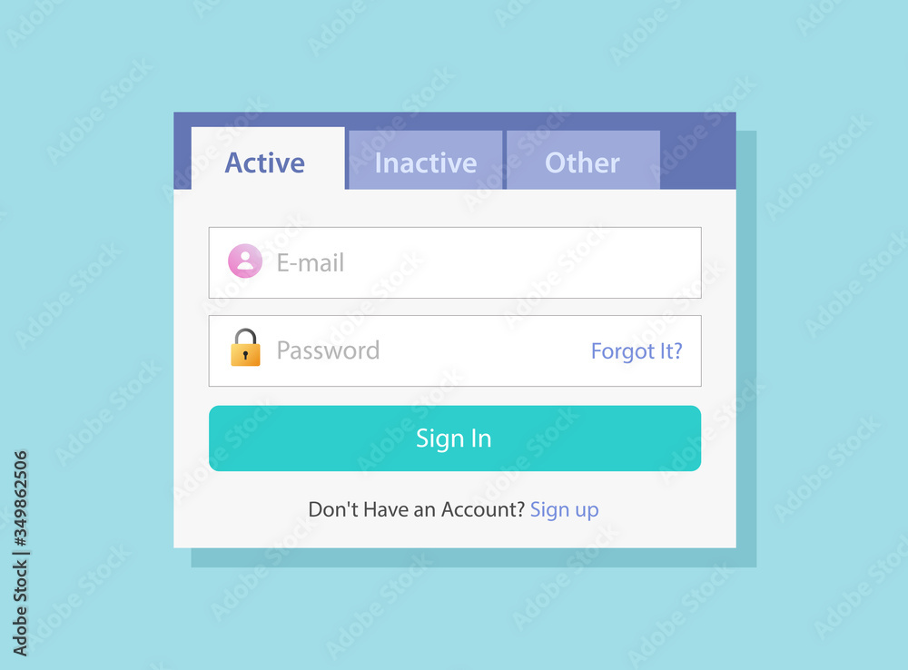 Aufkleber Tabs ui design or tabbed menu website form window vector flat style, illustrated web navigation interface element bar or box blue color image