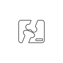 Human knee joint bone in x-ray icon. Line icon design.