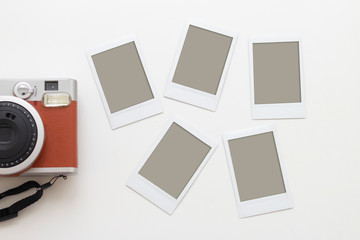 Modern polaroid camera and photo frame,