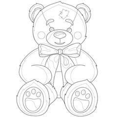 Teddy bear with bow.Coloring book antistress for children and adults. Illustration isolated on white background.Zen-tangle style.Black and white drawing