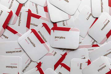 Cards for teaching and learning English. top view