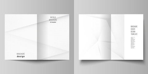 Vector layout of two A4 cover mockups design templates for bifold brochure, flyer, cover design, book design, brochure cover. Halftone effect decoration with dots. Dotted pop art pattern decoration.