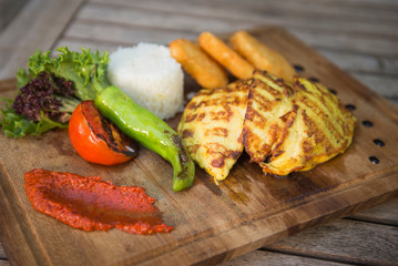 delicious and healthy grilled chicken with vegetables and rise