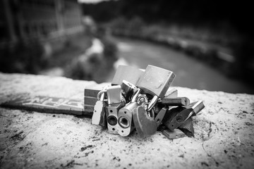 Love padlocks on a bridge in Rome.