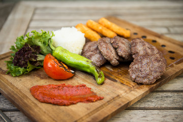 delicious dinner grilled meatball  menu with rice and salad