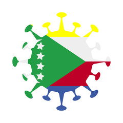 Comoros flag inside a virus.  Vector illustration of the pandemic's impact.