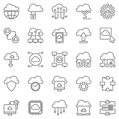 Obraz premium Cloud Computing outline icons set - vector cloud storage and computer technology concept linear symbols