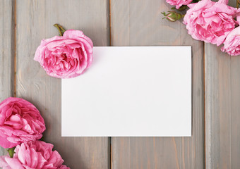 Pink tea roses. Copy spase. Greeting card for mother's day. Valentine card. Greeting card for...