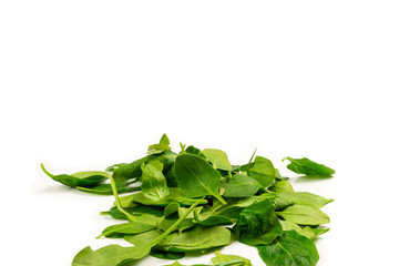 Fresh spinach leaves as background.