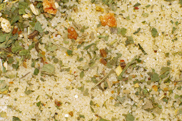 The Delicious Salt With Different Spices. Macro Photo.