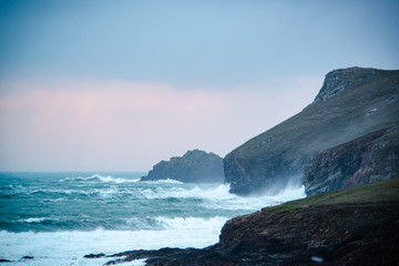 atlantic ocean coast, Pentire point and incoming storm. UK