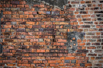 Old red brown brick wall texture background.