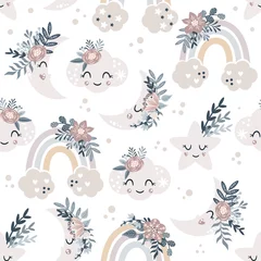 seamless pattern with floral moon and rainbow - vector illustration, eps © Hanna