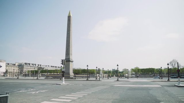 Paris, France / 04 13 2020:  Deserted Place Concorde during coronavirus / Covid19 lockdown in Paris, France 4K