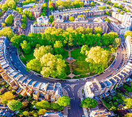 Aerial view of Royal Crescent in the morning, London, UK