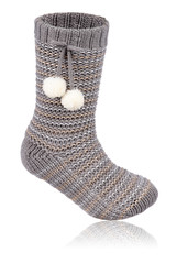 Women's gray sherpa winter socks on white background.