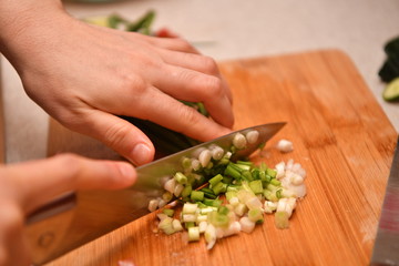 I cook salad, salad cutting, board knife, healthy