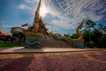 Background of Wat Pa Charoen Rat, Pathum Thani Province Dharma Practice Center 13, Buddhist people come to make merit, Khlong 11 (Sai Klang), Bueng Thonglang Subdistrict Lam Luk Ka District, Thailand - obrazy, fototapety, plakaty