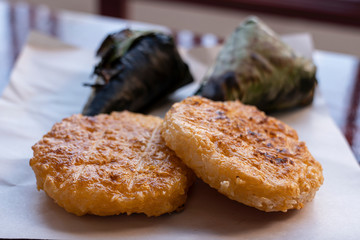 fried rice - cakes, a traditional Thai street-food. freshly prepared, bought at the market. Close up