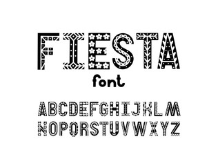 Fiesta style artisic abc. Hand drawn ethnic alphabet. Vector letters with decorative elements.