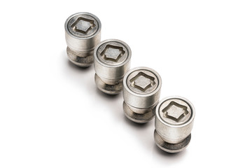 car lock nuts, wheel nut that protect the wheels from theft. close-up of the isolate on a white background
