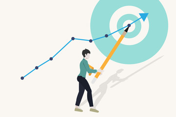 Businessman with pencil and Graph growth to success