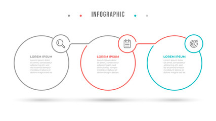 Naklejka premium Thin line flat infographic design elements with marketing icons. Business concept with 3 options or steps.